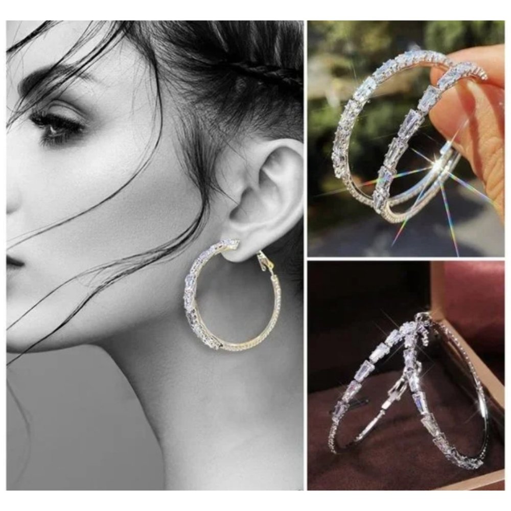 Fashion Simple Hoop Crystals Earrings Sparkled Round Earring